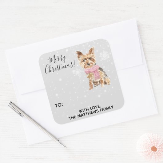 ヨークシャーテリアヨークシャーテリアホリデーギフトラベルステッカー スクエアシール (封筒)