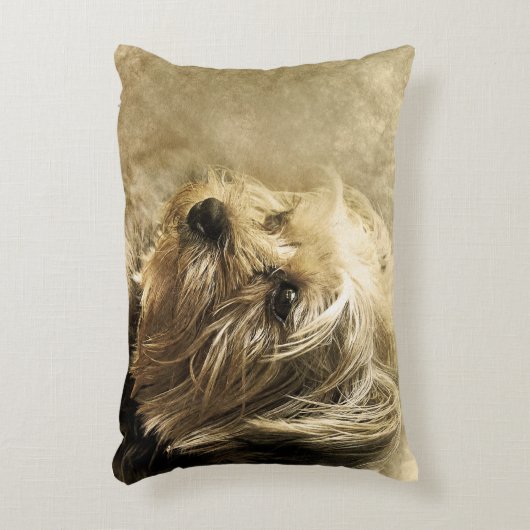 ヨークシャーテリアヨークシャーテリアー犬子犬のペット枕 アクセントクッション (正面(垂直))