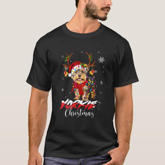 ヨークシャーテリアライツサンタドッグクリスマスクリスマスパジャマ Tシャツ (正面)