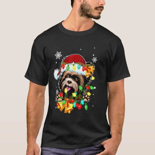 ヨークシャーテリアライトズクリスマスドッグ Tシャツ (正面)
