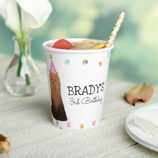 ヨークシャーテリアレッツポーティードッグバースデーパーティー紙杯 紙コップ (インサイチュ)