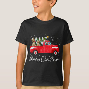 ヨークシャーテリアレッドトラッククリスマスサンタハットドッグクリスマス Tシャツ