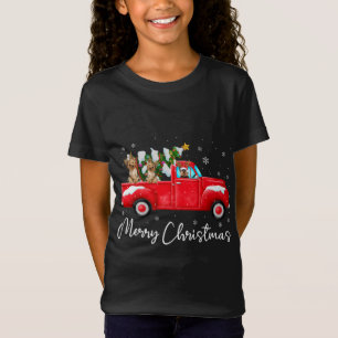 ヨークシャーテリアレッドトラッククリスマスサンタハットドッグクリスマス Tシャツ