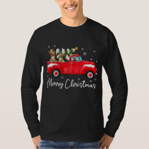 ヨークシャーテリアレッドトラッククリスマスサンタハットドッグクリスマス Tシャツ