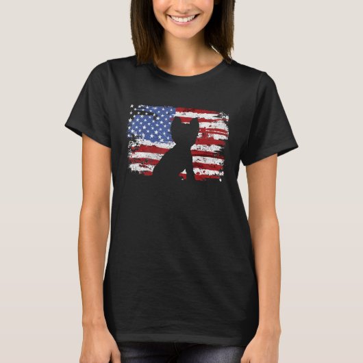 ヨークシャーテリアヴィンテージ米国国旗 Tシャツ (正面)