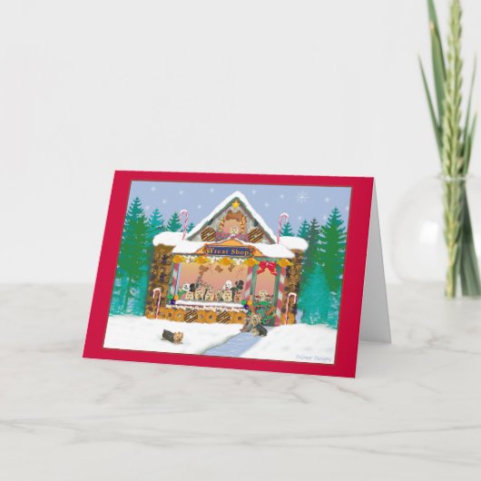 ヨークシャーテリアークリスマストリートショップホリデー シーズンカード (正面)