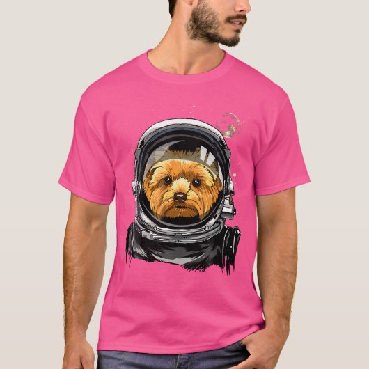 ヨークシャーテリアードッグ宇宙飛行士宇宙探査 Tシャツ (正面)