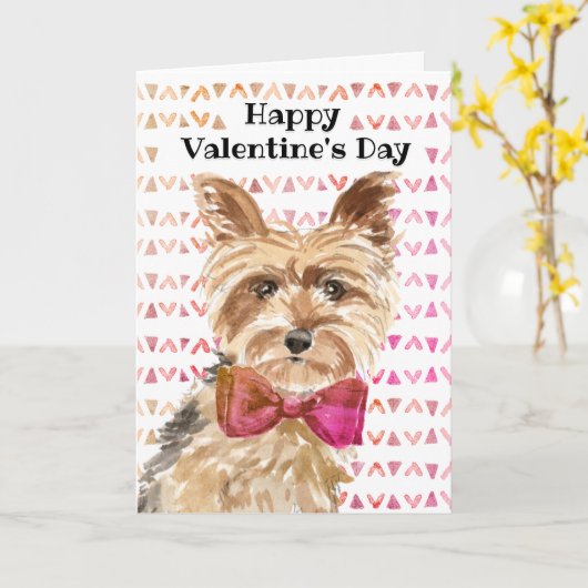 ヨークシャーテリアーヨークシャーテリアドッグヴァレンティーンズデイ カード (黄色い花)