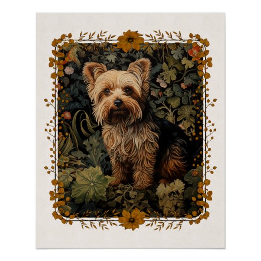 ヨークシャーテリアーヴィンテージフローラタペストリー ポスター (正面)