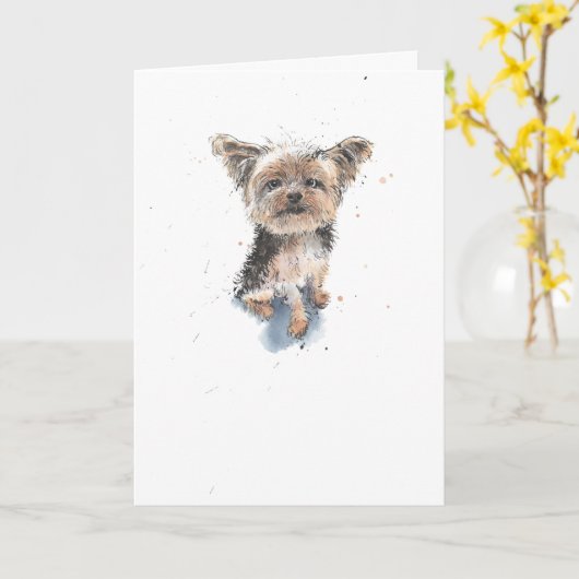 ヨークシャーテリアー、ヨークシャーテリアおもしろい犬誕生日カード カード (黄色い花)