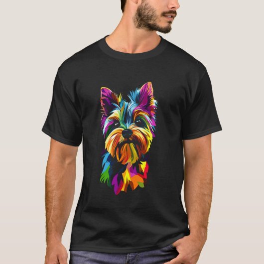 ヨークシャーテリア好きのためのカラフルな抽象芸術 Tシャツ (正面)