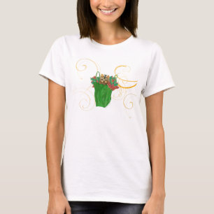 ヨークシャーテリア子犬クリスマスバッグと柊のTシャツ Tシャツ