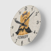 ヨークシャーテリア子犬 | Dog Yorkshire Terrier パーソナライズされた ラウンド壁時計 (傾斜)