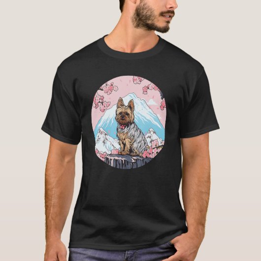 ヨークシャーテリア山富士おもしろい犬ランドマーク Tシャツ (正面)