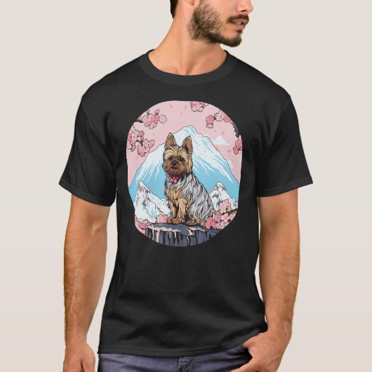 ヨークシャーテリア山富士おもしろい犬ランドマーク Tシャツ (正面)