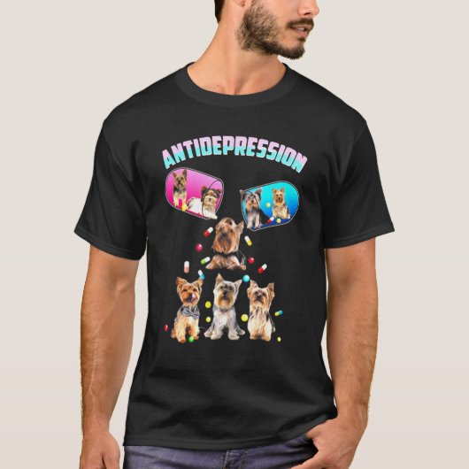 ヨークシャーテリア抗うつ薬 – かわいい犬 Tシャツ (正面)