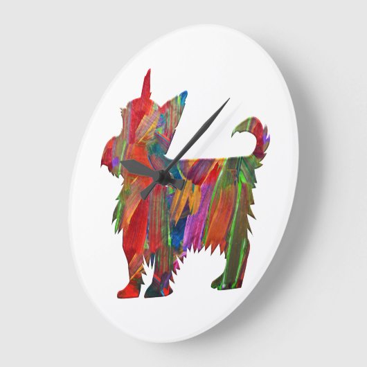 ヨークシャーテリア数々の色のド絵を描グシルエット ラージ壁時計 (傾斜)