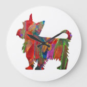 ヨークシャーテリア数々の色のド絵を描グシルエット ラージ壁時計 (正面)