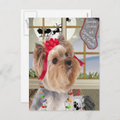 ヨークシャーテリア時計サンタ シーズンポストカード (正面/裏面)