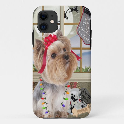 ヨークシャーテリア時計サンタ Case-Mate iPhoneケース (裏面)