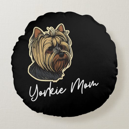 ヨークシャーテリア母 ラウンドクッション (正面)