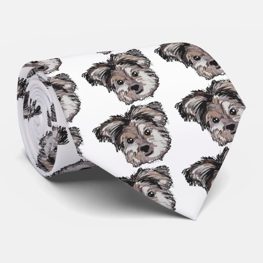 ヨークシャーテリア犬の子犬の顔のスケッチ ネクタイ (ロール)