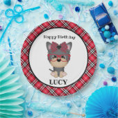 ヨークシャーテリア犬の赤い格子縞の誕生会のプレート ペーパープレート (パーティー)