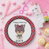 ヨークシャーテリア犬の赤い格子縞の誕生会のプレート ペーパープレート (パーティー)