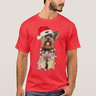 ヨークシャーテリア犬サンタクリスマスツリーライト Tシャツ