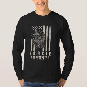 ヨークシャーテリア犬ママ女性ママのためのアメリカ国旗の贈り物 Tシャツ