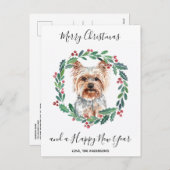 ヨークシャーテリア犬メリーエレガントクリスマス シーズンポストカード (正面/裏面)