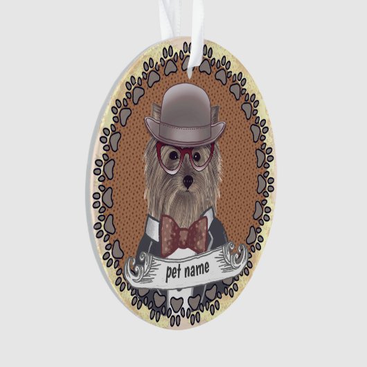 ヨークシャーテリア着用メガネ オーナメント (正面)