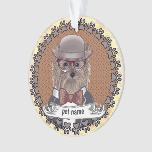 ヨークシャーテリア着用メガネ オーナメント (正面)