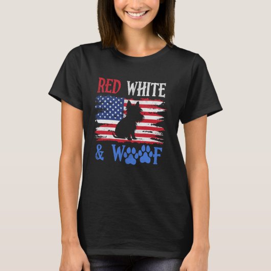 ヨークシャーテリア アメリカ国旗 USA 赤 白 & ワ Tシャツ (正面)