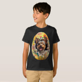 ヨークシャーテリア イースターエッグを破壊 面白い犬のイースター Tシャツ (正面フル)