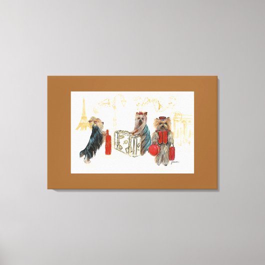 ヨークシャーテリア&エッフェルタワーインパリ旅行 キャンバスプリント (正面)