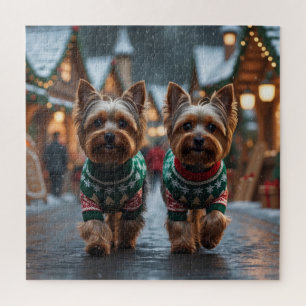 ヨークシャーテリア クリスマス スノー ホリデー ジグソーパズル