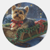 ヨークシャーテリア クリスマス ラウンドシール (正面)