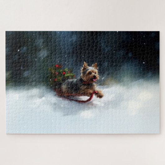 ヨークシャーテリア クリスマス 雪 冬 ジグソーパズル (横)