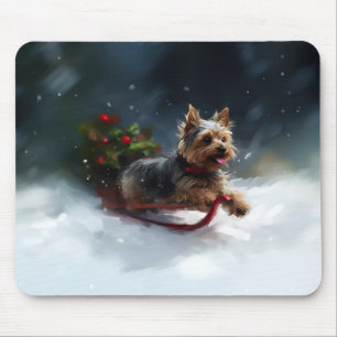 ヨークシャーテリア クリスマス 雪 冬 マウスパッド