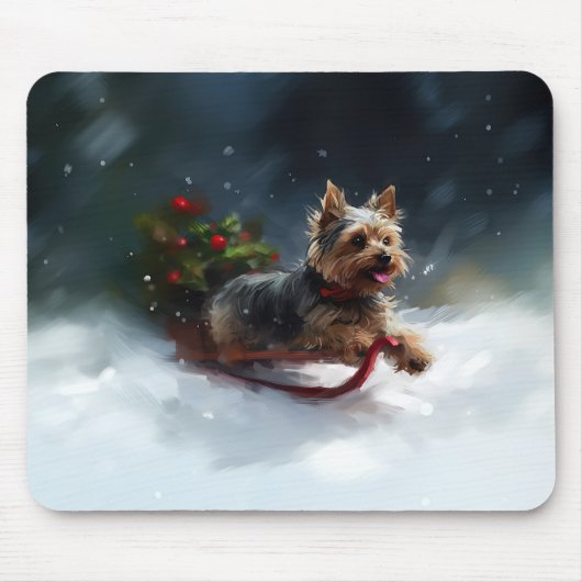 ヨークシャーテリア クリスマス 雪 冬 マウスパッド (正面)