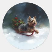 ヨークシャーテリア クリスマス 雪 冬 ラウンドシール (正面)