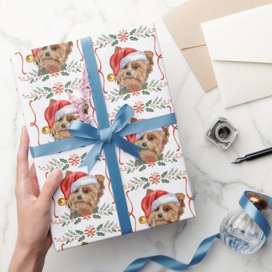 ヨークシャーテリア サンタ クリスマス ラッピングペーパー (ギフト)