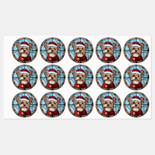 ヨークシャーテリア ステンドグラス クリスマス ラベル (シート)