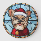 ヨークシャーテリア ステンドグラス クリスマス ラージ壁時計 (正面)