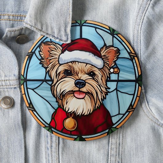 ヨークシャーテリア ステンドグラス クリスマス 缶バッジ (インサイチュ)
