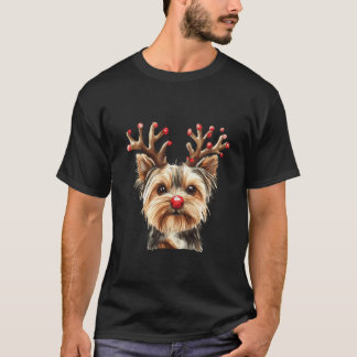 ヨークシャーテリア トナカイ クリスマス ライト 愛犬家 Tシャツ