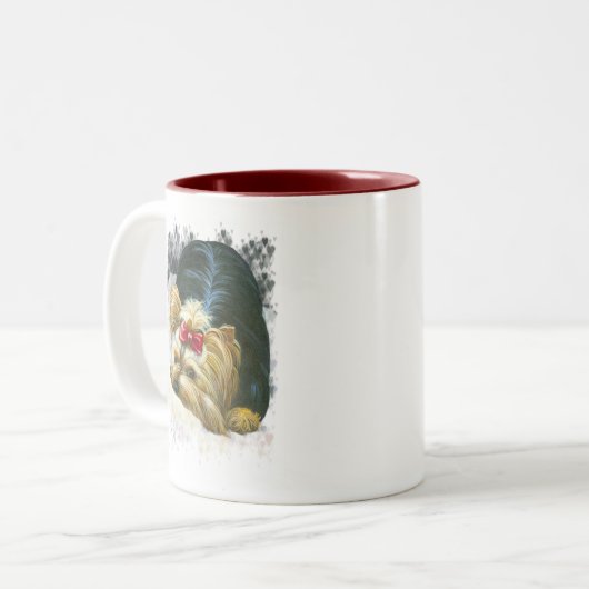 ヨークシャーテリア，ブーコーヒーマグカップをのぞく ツートーンマグカップ (正面左)