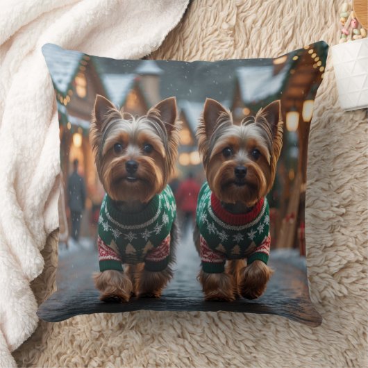 ヨークシャーテリア 犬 クリスマス 雪 ホリデー クッション (ブランケット)