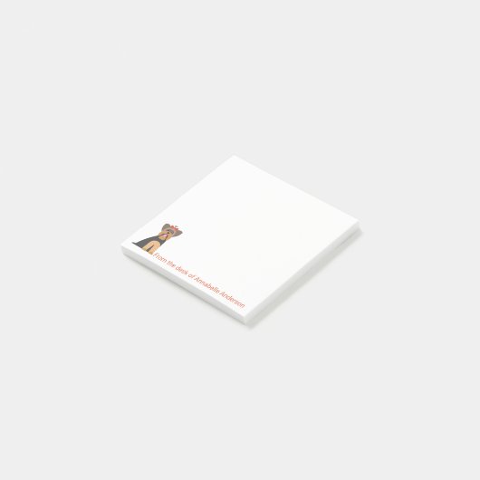 ヨークシャーテリア（赤い弓のノート付き） ポストイット (アングル)